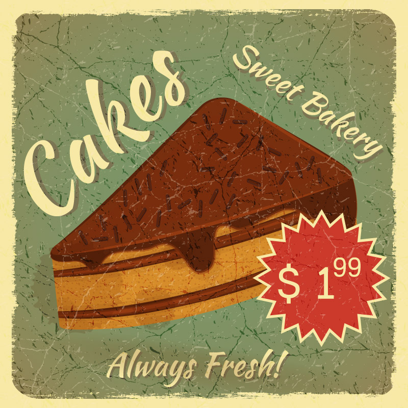 Vintage cake posters vector material