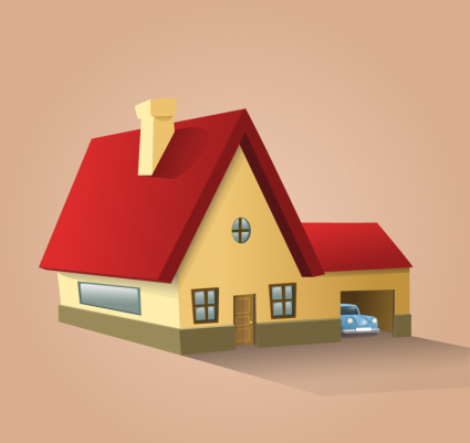 Cartoon dimensional vector material red roof house
