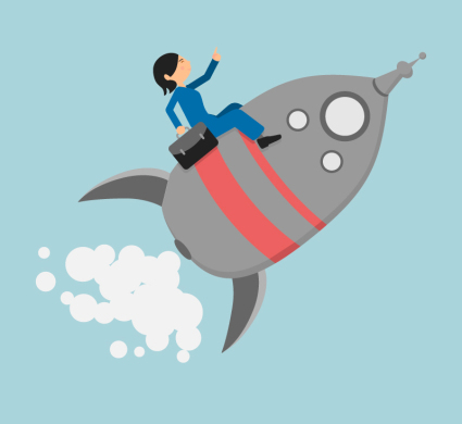 Commercial woman vector diagram of rocket