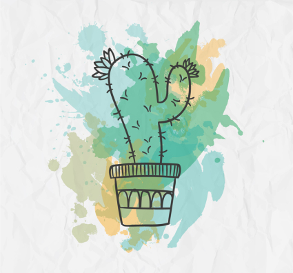 Drawing flowering cactus Vectors