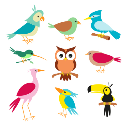 9 cartoon bird vector material