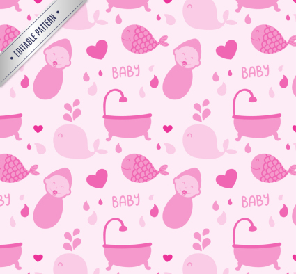 Pink baby seamless background vector elements
