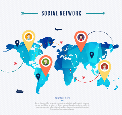 Social network world map vector material