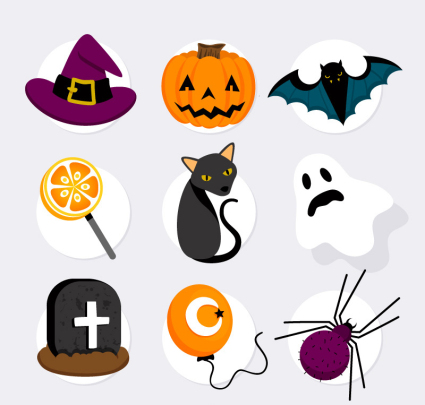 9 color Halloween stickers element vector material