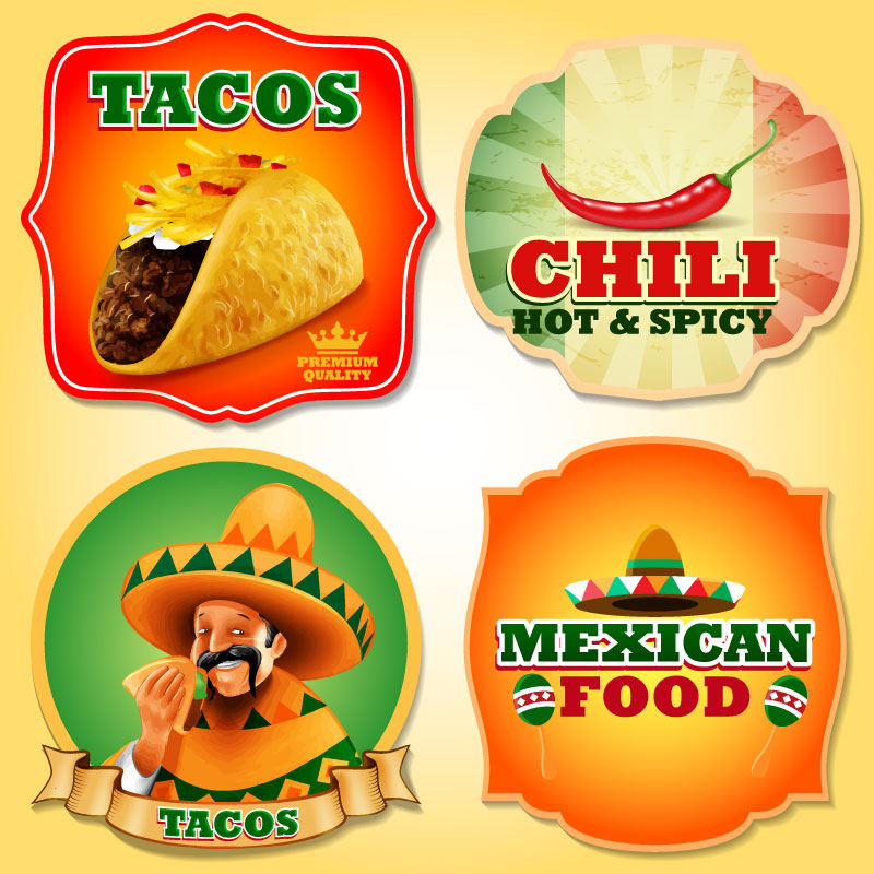 4 Mexican food labeling Vectors