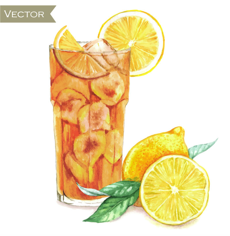 Watercolor lemon cocktail vector material