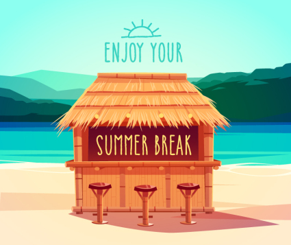 Summer beach cottages posters vector material