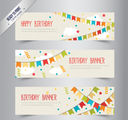 3 cute birthday banner vector