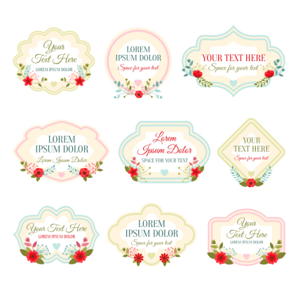9 floral decorative label vector material