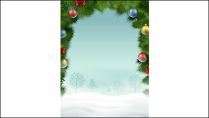 Christmas pine frame snow background vector material