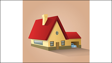 Cartoon dimensional vector material red roof house