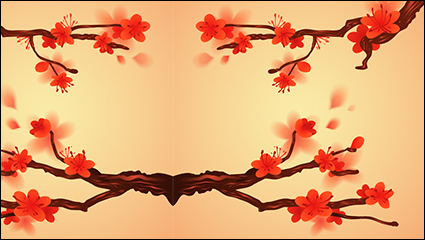 Plum red watercolor flowers vector material