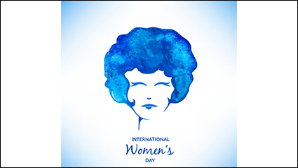 Head of a Woman in blue watercolor vector material