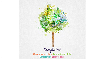Watercolor trees design vector material