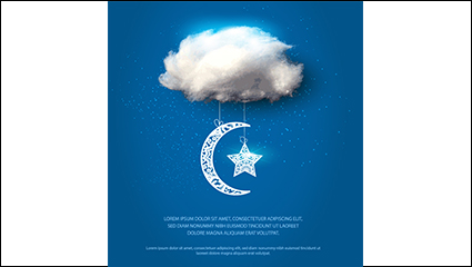 Cotton clouds and the moon and stars vector material