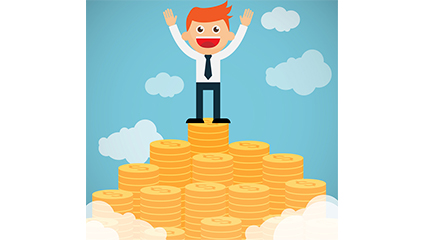 Gold heap vector cheering business man