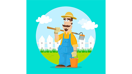 Cartoon farmer take rake design vector material