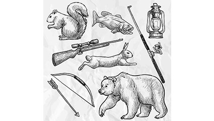 8 hand-painted forest hunting elements vector material