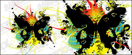 Butterfly ink blot flowers vector material