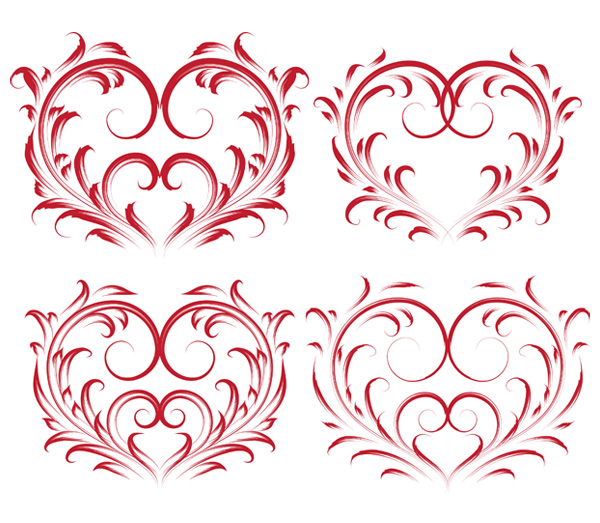 4 beautiful heart-shaped pattern vector material