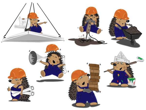 Lovely hedgehog builder vector cartoon