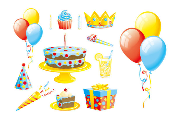 The balloon cake gift ribbons vector of material
