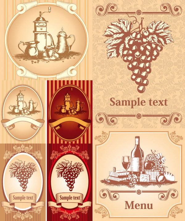 Classic European-style wine bottle stickers - Vector