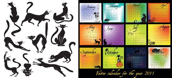 Black cat theme of the 2011 calendar vector material