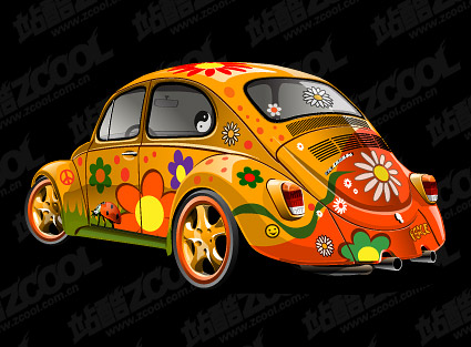 Lovely flowers, car vector material