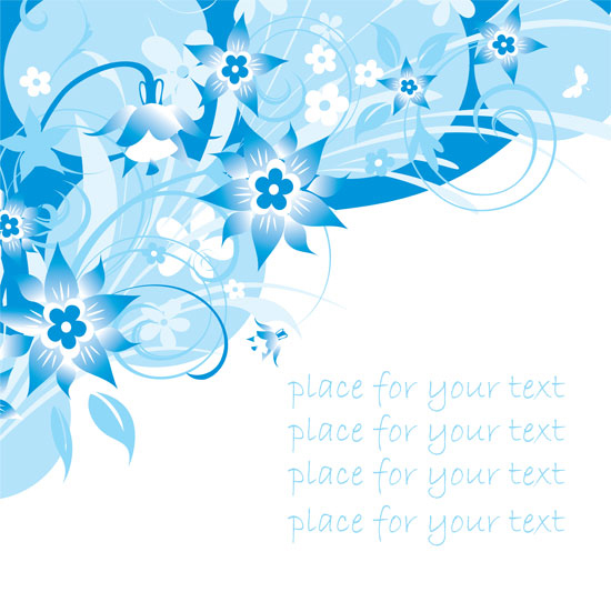 Simple blue hand-painted flowers and patterns of text background vector -3