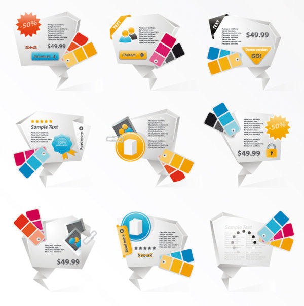 Innovative three-dimensional origami icons 01 - Vector