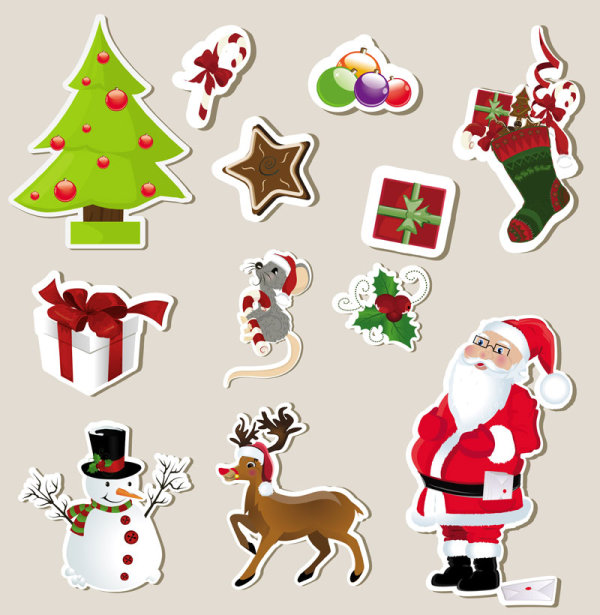 Christmas elements stickers 01 - vector material