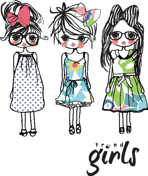 Cartoon Girl Line 01 - vector material