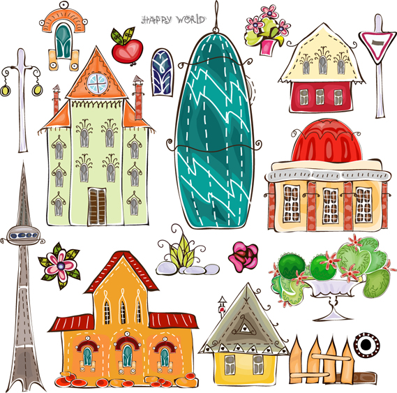 Cartoon city element vector material -3