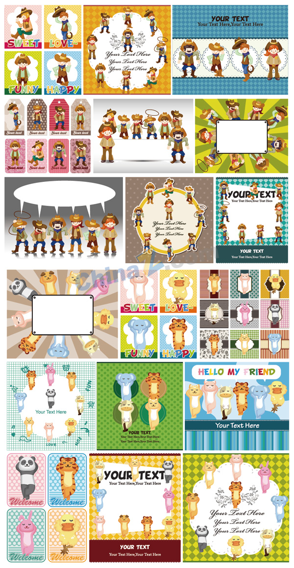 Cute cartoon label vector download