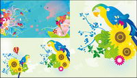 Colorful bird theme vector material