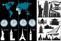 World-renowned architecture and the time zone vector material