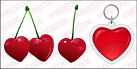 Cherries and heart-shaped key chain vector material