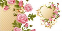 Beautiful pink rose heart-shaped vector material Butterfly