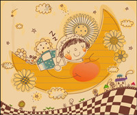 Korean cute family line drawing vector 3