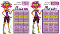 2012 cartoon girls calendar - Vector
