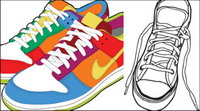Sports shoes and canvas shoes vector material