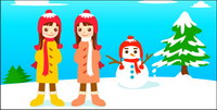 Snowman and the little girl vector