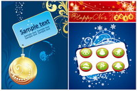Label, hanging balls, bells, fireworks vector