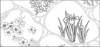 Vector line drawing of flowers-47(Flowing water, flowers, leaves)