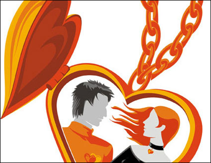 Heart-shaped lovers necklace vector of material