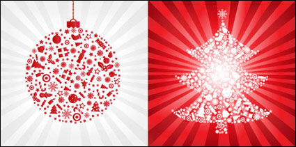 Red Christmas ball with Christmas tree - vector material