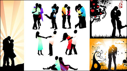 Romantic lovers silhouette vector material