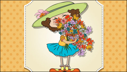 Cute girl card 03 - vector material