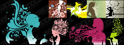 Fashion pattern female silhouettes vector material